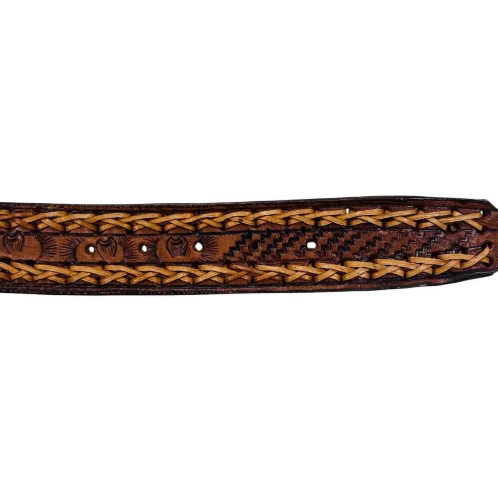 Brown Leather Western Braided Tooled Belt 30 Rodeo Country Festival
